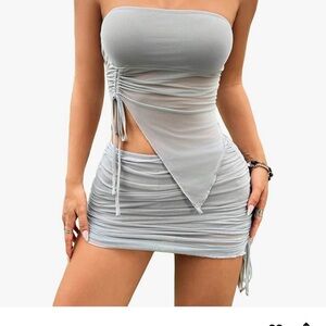 Gorglitter Woman’s Two Piece Skirt Set Grey Size M